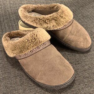 Isotoner Women's Tan Microsuede Faux-Fur Clog Slipper Size 9.5-10 smartzone